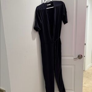 Chic navy light rayon loose and cool Short-Sleeve Jumpsuit